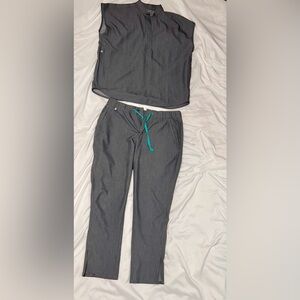 FIGS Gray Scrub Set- Blue Drawstring
 drawstring/ button pants.